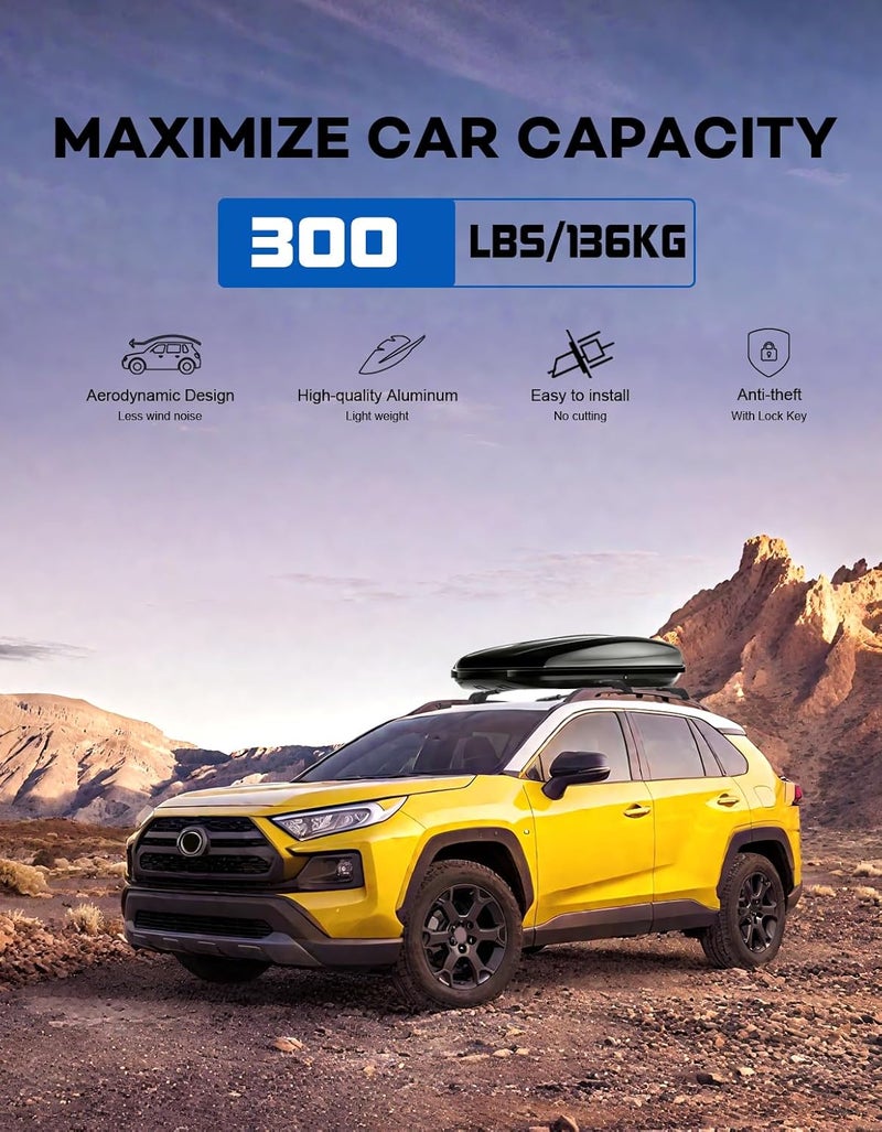 wonderdriver حامل سقف قابل للقفل بوزن 300 رطل مع قضبان عرض متوافقة مع RAV4 Adventure/TRD Off-Road من 2019-2025، قضبان سقف ألمنيوم ثقيلة لتحميل القوارب، حاملة أمتعة سقف سوداء. - Image 3